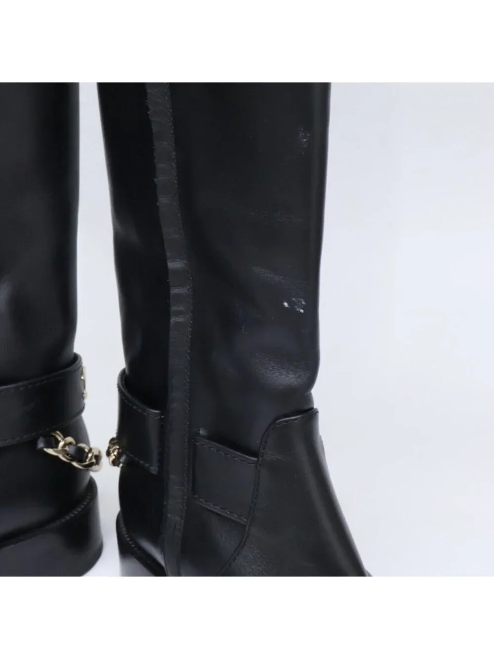 Chanel CC Logo Chain Strap Long Boots 36c